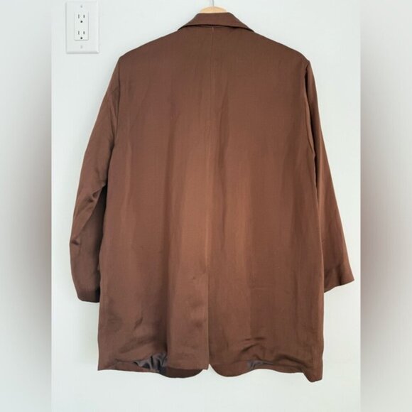 ZARA Brown Satin Linen Blazer size L - Picture 8 of 16